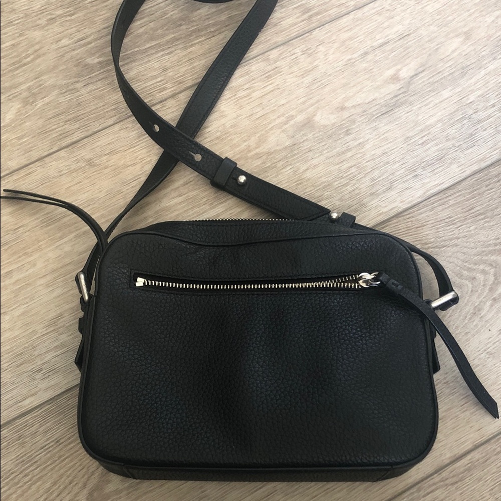 AllSaints Black Pebbled Leather Crossbody Bag with Silver Hardware